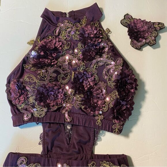 Glamour solo dance costume custom purple lace embroidered MA-Medium adult - Picture 7 of 15